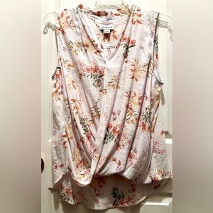 Liz Claiborne Sleeveless Faux Wrap Floral Blouse Hi Lo Hem